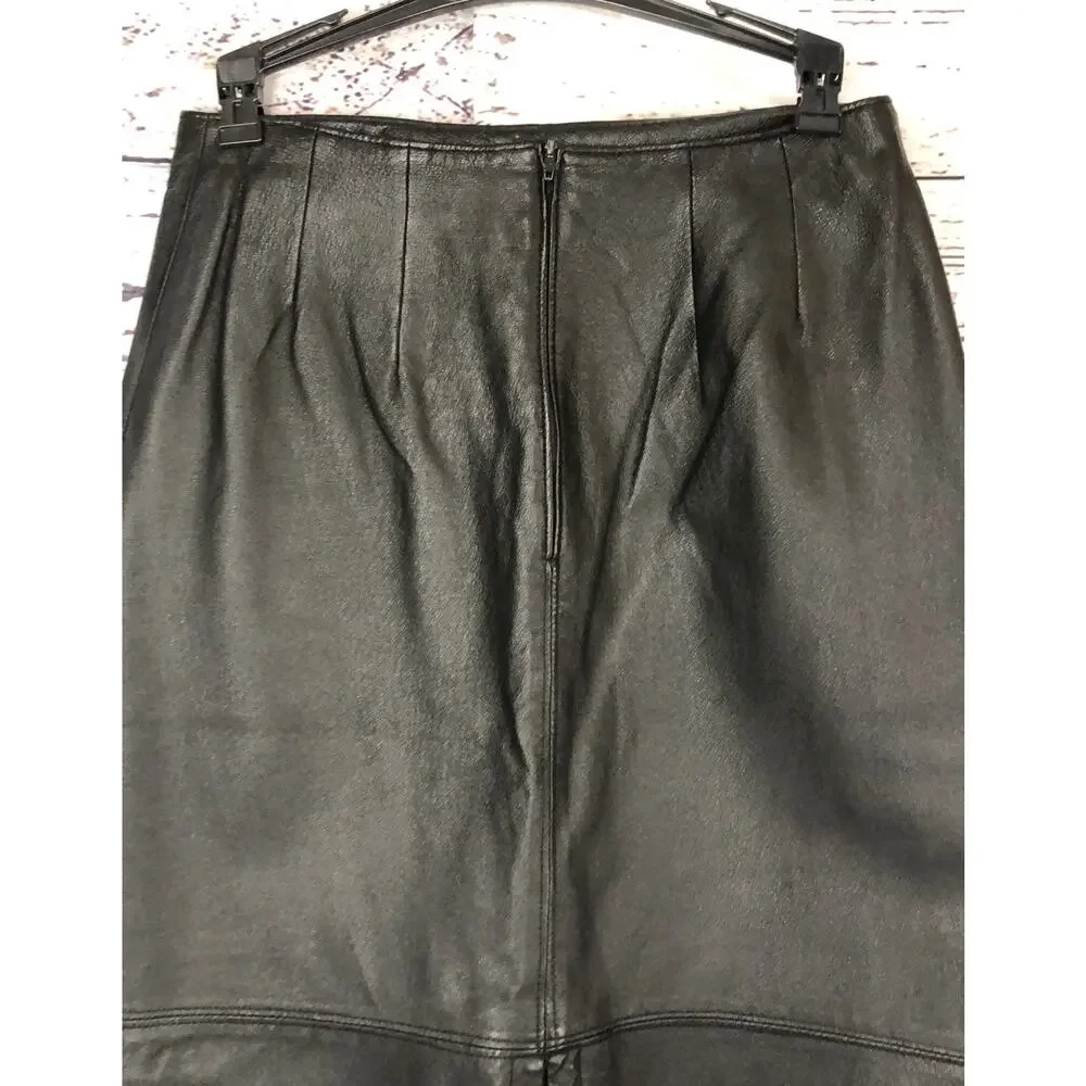 1990s Bronson Thomas Black Leather Pencil Skirt 4